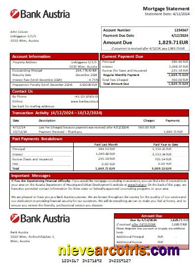 Austria Bank Austria bank mortgage statement